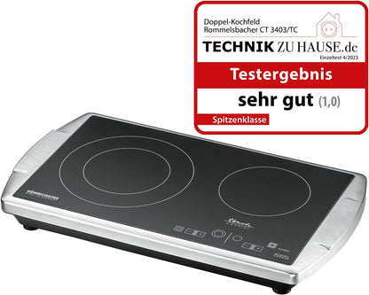 Dubbele Kookplaat – Elektrische Kookplaat – Kookplaat 2 Pits – Glaskeramische Kookplaat – Inductiekookplaat – Roestvrij Stalen Behuizing – 9 Vermogensstanden Met Timerfunctie