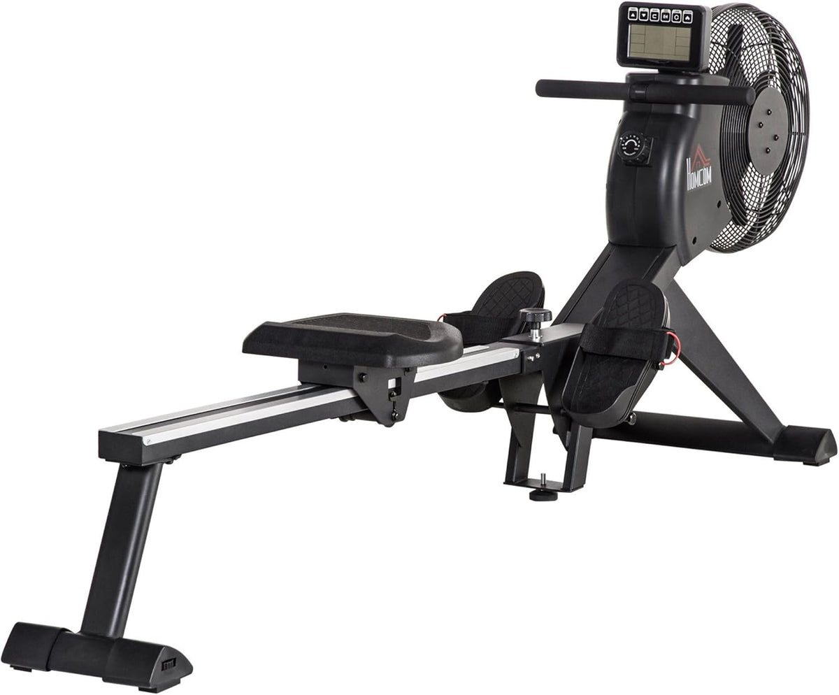HOMCOM rowing machine, foldable rowing seat, rocking mass 2.5 kg with 16 resistance levels, load capacity up to 130 kg, black steel 225 x 55 x 88 cm - QUORE