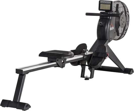 HOMCOM rowing machine, foldable rowing seat, rocking mass 2.5 kg with 16 resistance levels, load capacity up to 130 kg, black steel 225 x 55 x 88 cm - QUORE