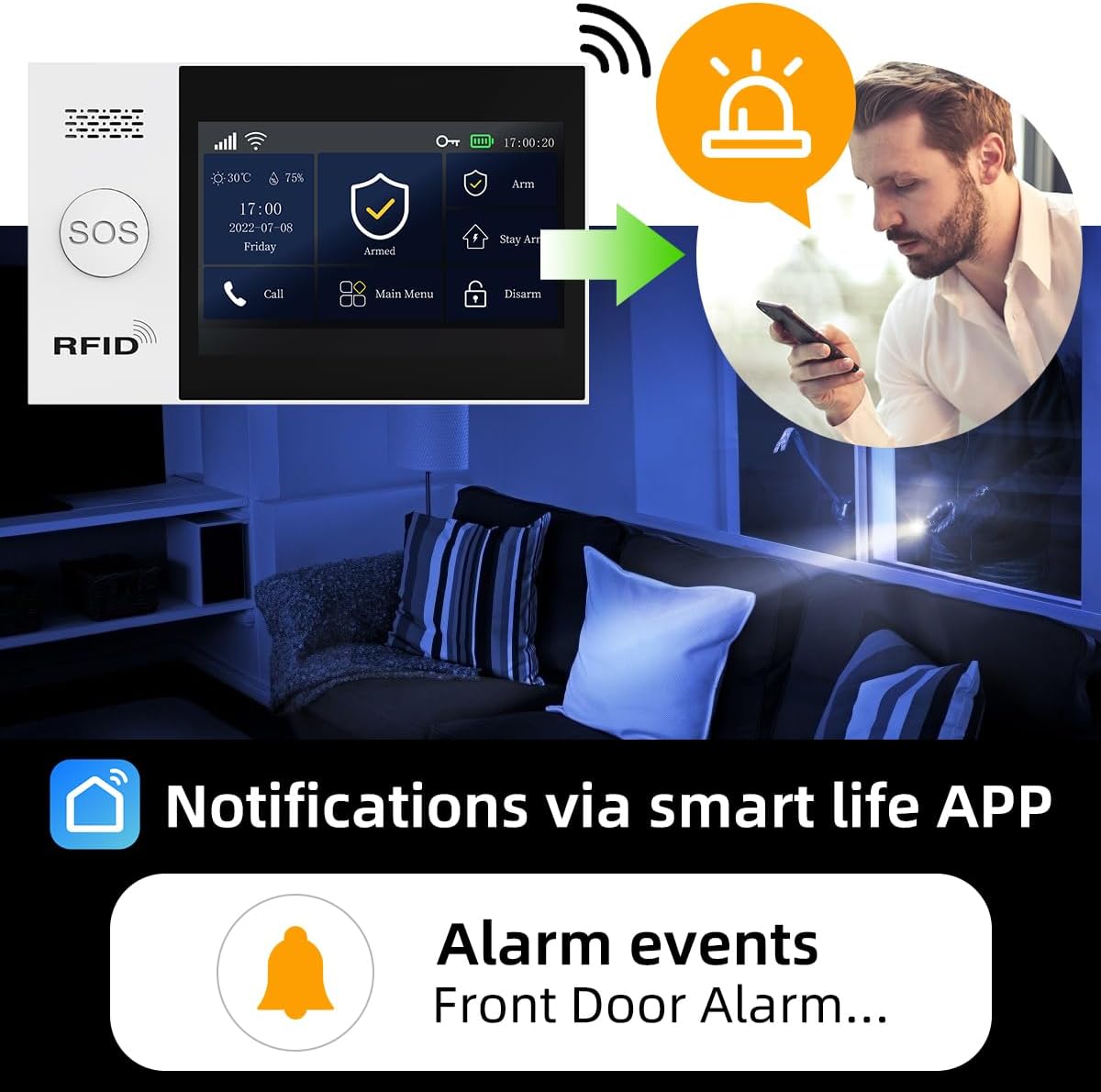 PGST Alarminstallatie, 4,3 inch volledig touchscreen-huisalarmsysteem, wifi, GSM-beveiliging, inbrekersysteem draadloos, beveiligingssets voor thuis, uitbreidbaar - compatibel met Alexa, Google
