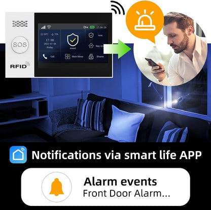 PGST Alarminstallatie, 4,3 inch volledig touchscreen-huisalarmsysteem, wifi, GSM-beveiliging, inbrekersysteem draadloos, beveiligingssets voor thuis, uitbreidbaar - compatibel met Alexa, Google
