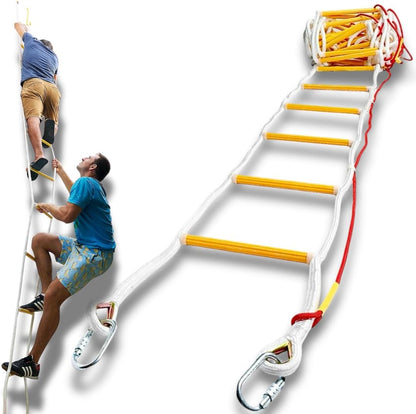 Balkonontsnappingsladder 4 verdiepingen | 10 m hoogte noodkabelladder met volledige lichaamsgordel en veiligheidskoord | hangladder