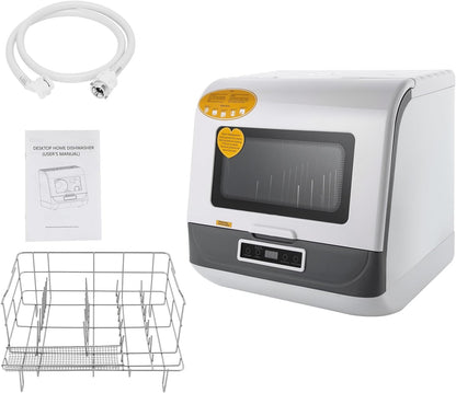 Tabletop Dishwasher, Multifunctional Dishwasher with 3 Washing Modes, Mini Dishwasher without Installation with 2 Drying Methods, Camping Dishwasher, Bottom Spray, Touch, White