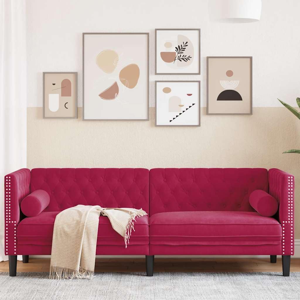 vidaXL Chesterfield Style 3 Seater Sofa with Bolsters Velvet Wine Red 3 Seater Sofa 3 Seater Sofa 3 Seater Sofa 3 Seater Sofa 3 Seater Sofa - QUORE
