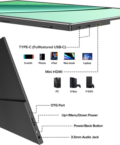 UPERFECT 4K Portable Monitor, 14.5" UHD 3840x2400 Laptop Display with Smart Cover, 16:10 Matte IPS Screen, 100% sRGB, 1.06 Billion Colors, 500 Nits Brightness, Metal Frame for PC/Mac/Phone - QUORE