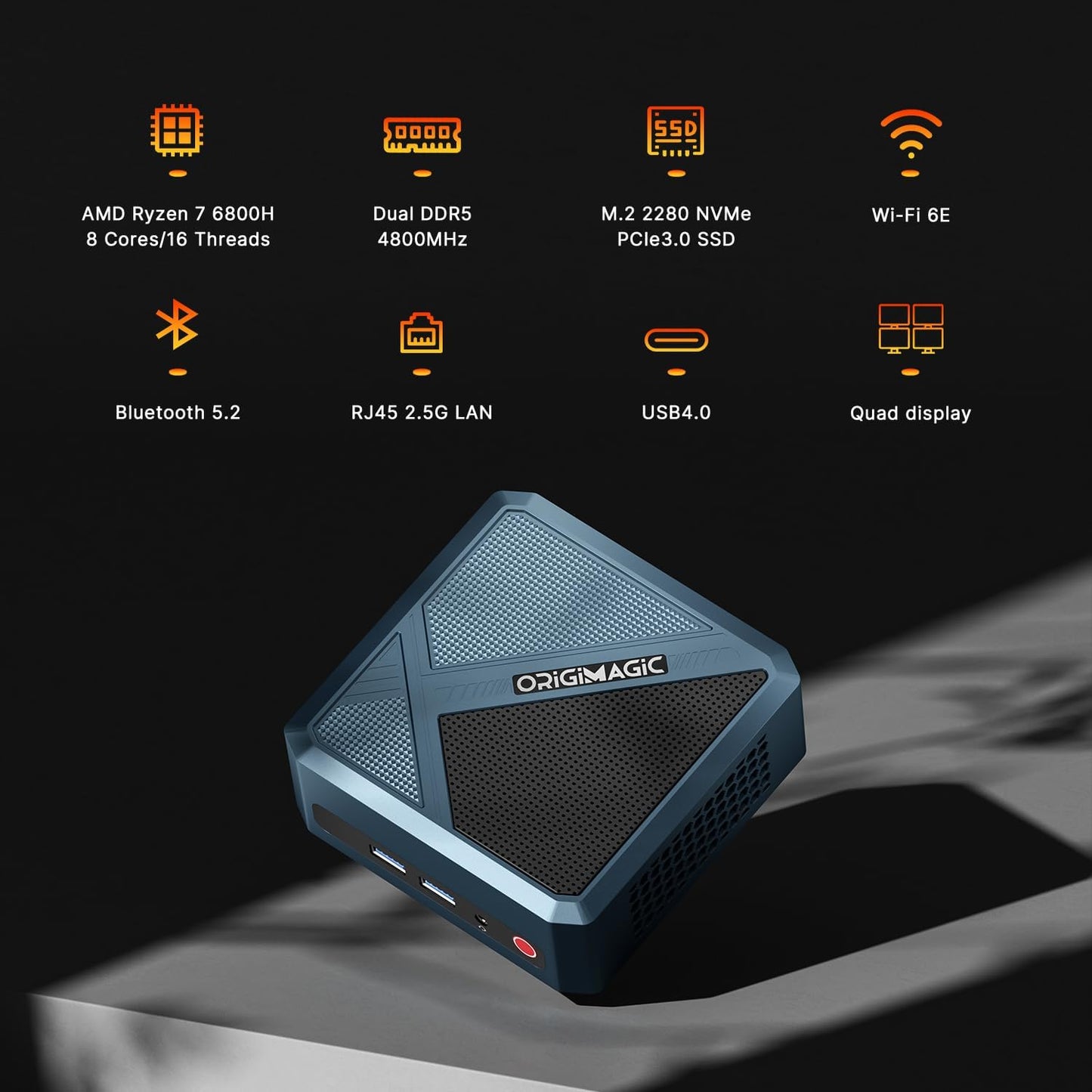 N2 Pro Mini-PC Ryzen 7 6800H (8C/16T, 4,7 GHz), gaming-desktop, 32 GB DDR5,1TB SSD, Pre-OS11 Pro/WiFi 6E/BT5.2/2,5GLAN/4K UHD/Quad Monitor/Thuis/Kantoor