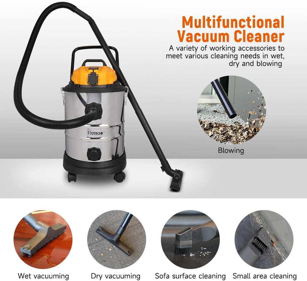 Hoteche 1200 W nat-droogzuiger, 40 l metalen reservoir, 1,4 m³/min luchtstroom, 15 kPa zuigkracht, met blaasfunctie, ideaal voor werkplaats, familie en bouwplaats