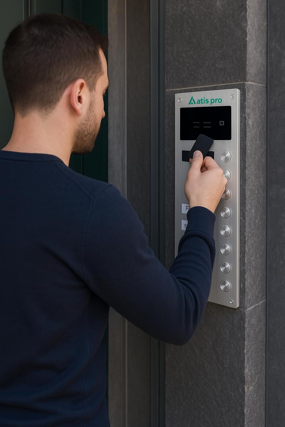 Deurintercom, 2 draden, Vandaalbeveiliging, met RFID-lezer, compleet met telefoons, stroomvoorziening | zeer eenvoudig te installeren. Installatie of oppervlak (12 appartementen)