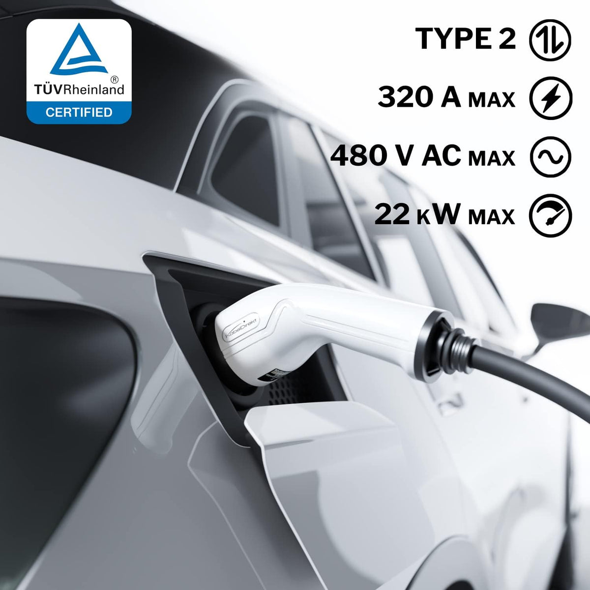 KabelDirekt – Oplaadkabel elektrische auto type 2, 22 kW – 7 m lang, met tas (TÜV–gecertificeerde e–autokabel voor vrijwel alle EV–voertuigen, openbare laadstations en wallboxen met 3,6 tot 22 kW)
