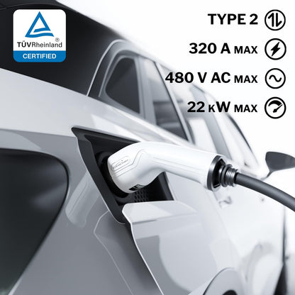 KabelDirekt – Oplaadkabel elektrische auto type 2, 22 kW – 7 m lang, met tas (TÜV–gecertificeerde e–autokabel voor vrijwel alle EV–voertuigen, openbare laadstations en wallboxen met 3,6 tot 22 kW)