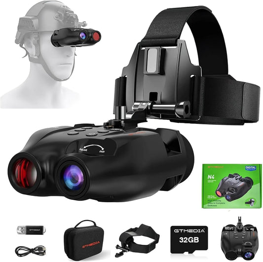 Nachtzichtbril, kopmontage, handsfree nachtzichtverrekijker, oplaadbare digitale infrarood weergave, foto- en video-opname voor airsoft, jacht, met 32 GB TF-kaart