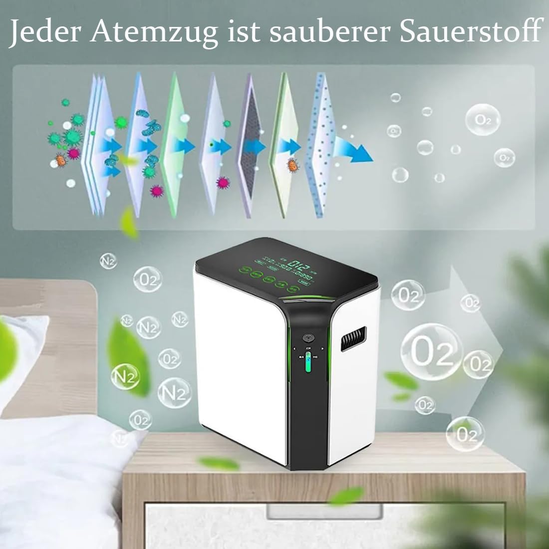 zuurstofconcentrator 1-7L/min verstelbare draagbare zuurstofgenerator zuurstofmachine 93% hoge zuiverheid voor thuis voor ouderen of zwangere vrouwen