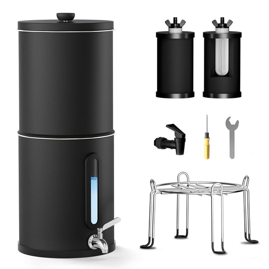8,5 L zwaartekracht waterfiltersysteem voor thuisgebruik en camperreizen (Zwart)