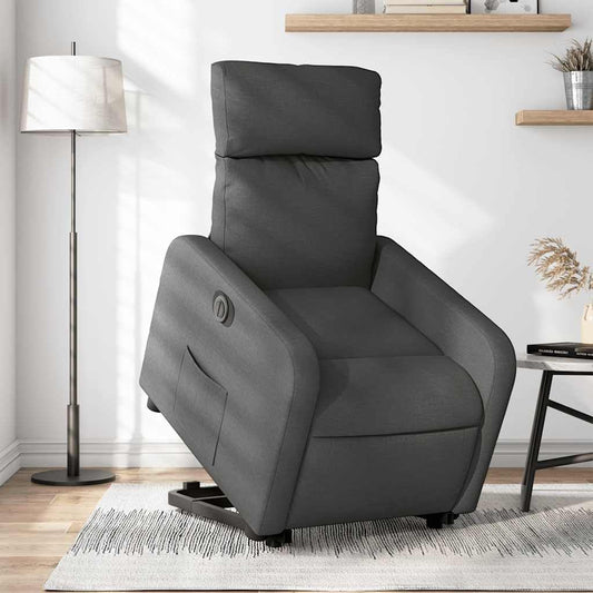 Relaxstoel Met opstahulp – Elektrische Relaxstoel – TV-stoel – Ligstoel – Elektrische Relaxfauteuil – Donkergrijs – Ademend Stof – Elektrisch Kantelsysteem tot 135°
