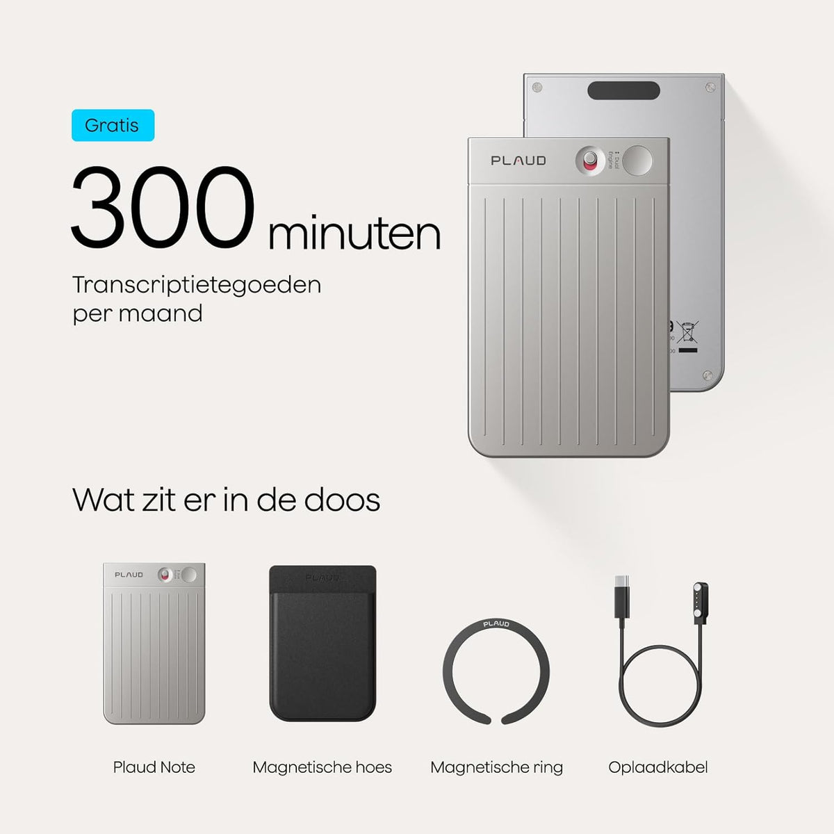 Plaud Note Digitale AI Spraakrecorder voice recorder met AI Transcriptie en samenvattingen audio ondersteunt 112 talen audio recorder voor colleges vergaderingen (Zilver Note met Zwarte Hoes)