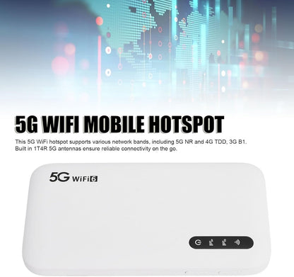 5G WiF 6 Mobiele Hotspot, Draagbare WiF-router met SIM-kaartsleuf, Draagbaar WiF-apparaat voor op Reis, 16 Aangesloten Apparaten, 5G Draadloze Modemrouter, 6100mAh Langdurige
