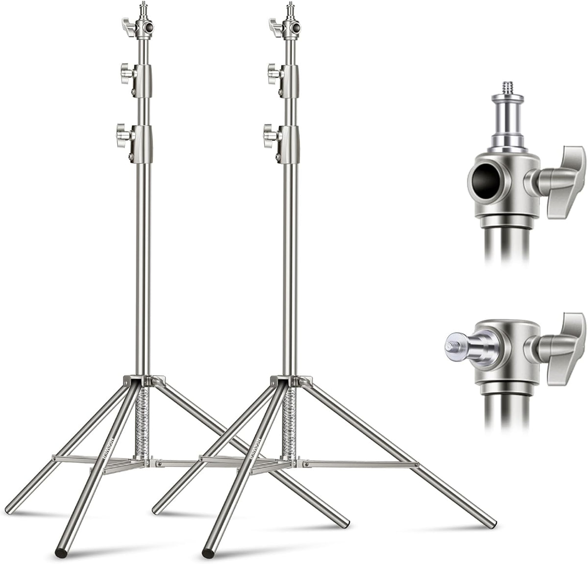 NEEWER 2 stuks 9 ft roestvrijstalen lichtstandaards, veergedempte zware fotografie statief standaard met 1/4 "-3/8" adapter voor stroboscoop-video-ringlicht, monolight softbox, 22 lbs maximale