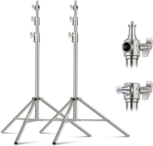 NEEWER 2 stuks 9 ft roestvrijstalen lichtstandaards, veergedempte zware fotografie statief standaard met 1/4 "-3/8" adapter voor stroboscoop-video-ringlicht, monolight softbox, 22 lbs maximale