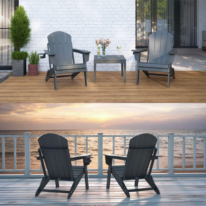 Adirondack Folding Chair for Garden, Patio or Deck - Arm Rests and Cup Holder - Lightweight, Weatherproof - Stylish, Durable Outdoor Furniture for Fire Pit, Beach, Poolside, Porch (Grey)