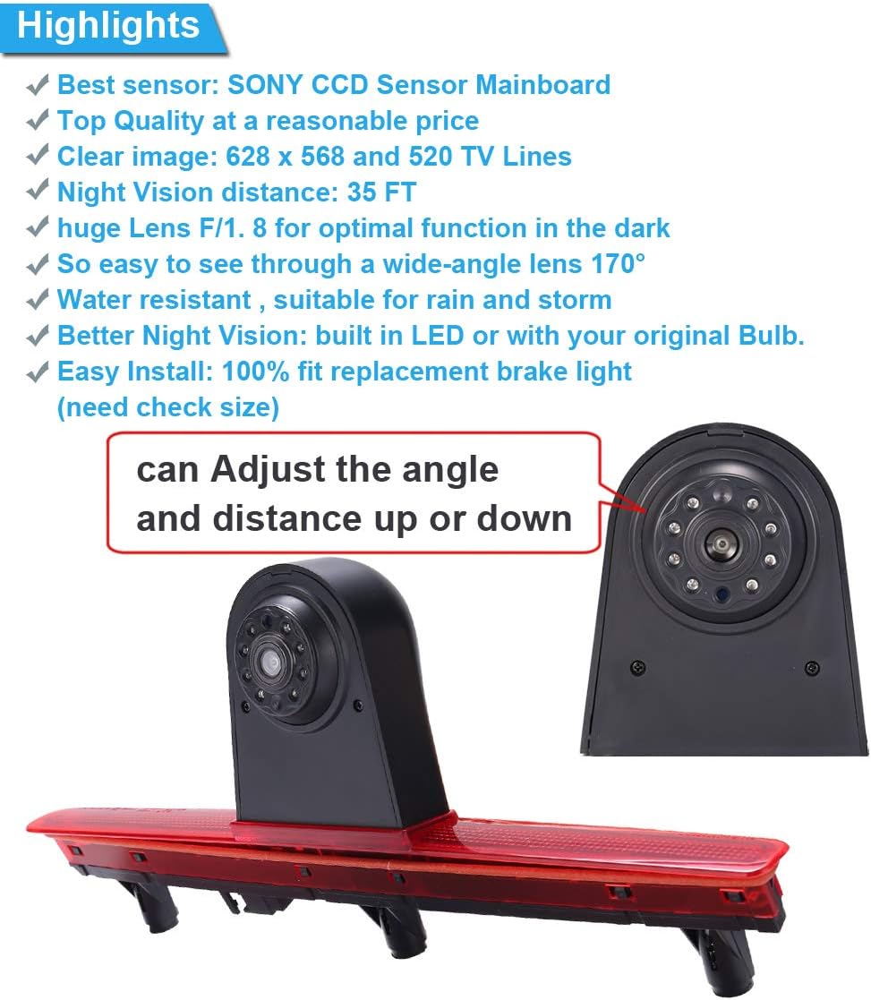 HD Auto 170° Transporter parkeerhulp remlicht achteruitrijcamera met hoek instelbaar, vervanging voor V W Multivan T5 V 5 van/Caravelle V bus bus 7EB 7EJ 7HB 7HA (achteruitrijcamera + 4,3 inch
