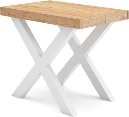 Skraut Home | Uittrekbare consoletafel | eettafel | 300 cm | voor 14 personen | poten massief hout | moderne stijl | eiken