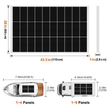 100W Zonnepaneel – Monokristallijn Paneel – Solar Module – Camping Zonnepaneel – 12V Oplader – Gehard Zonneglas – Voorgeboorde Gaten Montagemogelijkheid