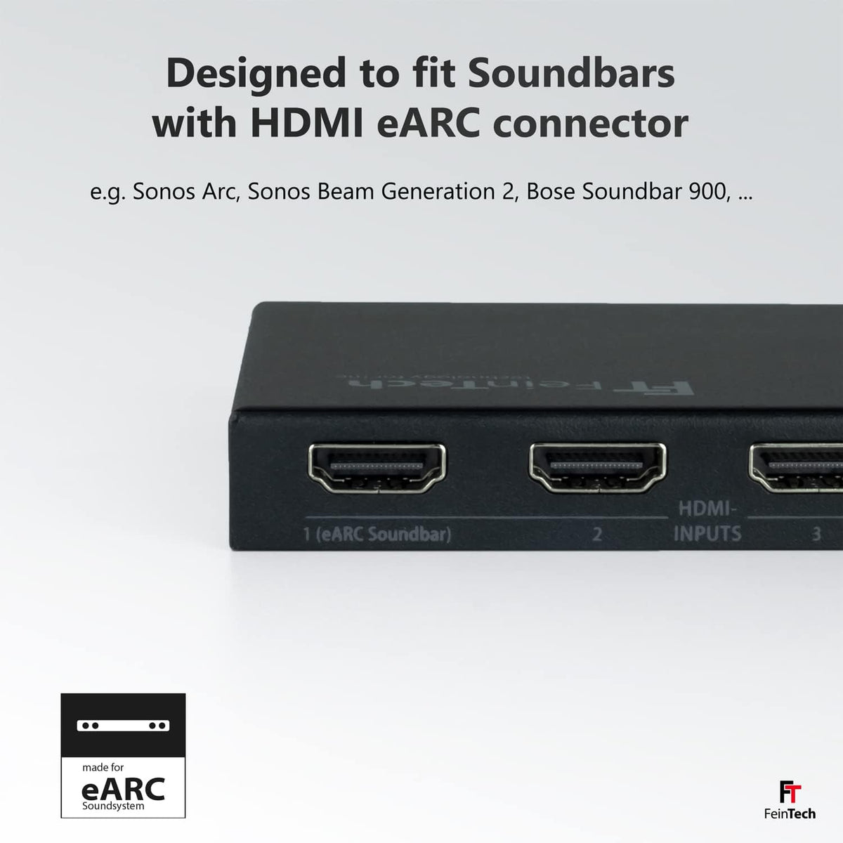 FeinTech VAX04201 HDMI eARC Pass Matrix Switch 4x2 voor soundbar en 2 displays 4K 60Hz Dolby Vision Atmos