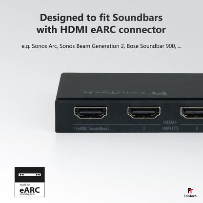 FeinTech VAX04201 HDMI eARC Pass Matrix Switch 4x2 voor soundbar en 2 displays 4K 60Hz Dolby Vision Atmos