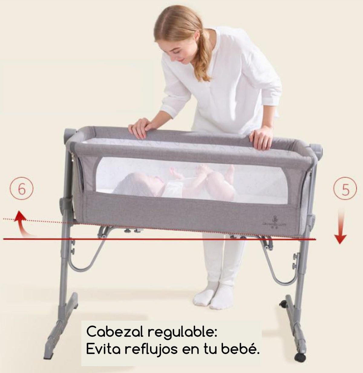 Babify - Mini-kinderbed, verstelbaar, meerdere hoogtes, verstelbaar, incl. matras, grijs, 1 stuk