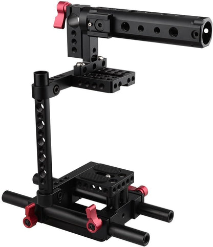 CAMVATE Camera Cage Rig Top Handvat Statief Mount Plaat voor Nikon Sony Panasonnic (rood)