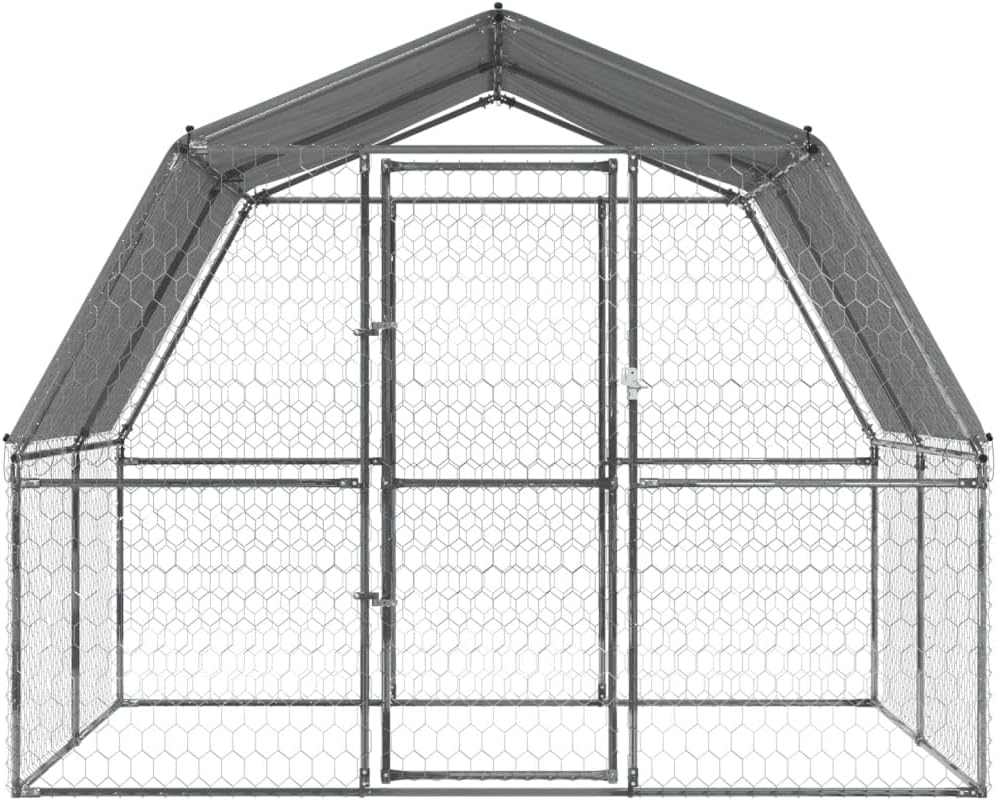Dog Cages 2 Pack with Roof and Door Silver Galvanized Steel Chicken Coop with Roof, Walk-In Chicken Coop for Chickens Chicken Coop Duck Pen Outdoor