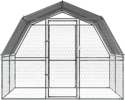 Dog Cages 2 Pack with Roof and Door Silver Galvanized Steel Chicken Coop with Roof, Walk-In Chicken Coop for Chickens Chicken Coop Duck Pen Outdoor