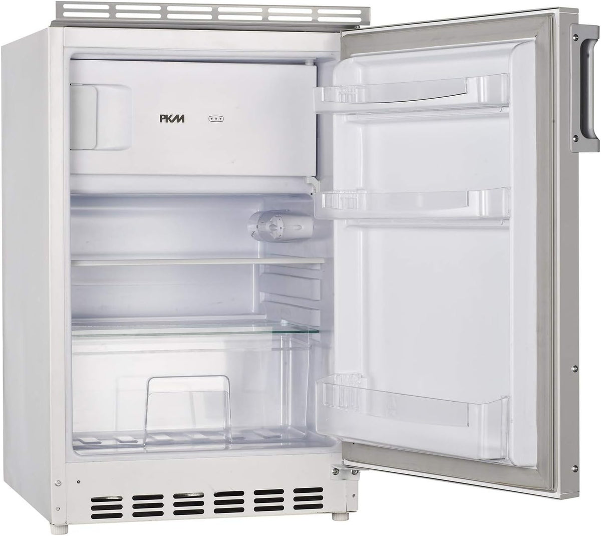 PKM KS82.3EUB Undercounter Fridge with Freezer Compartment, 83 Litres Net Capacity, Interchangeable Door Hall, Height Adjustable Legs, LED Lighting, 41 dB 50 cm Width, White - QUORE