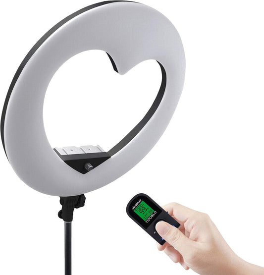 LV-960EII 96W LCD-scherm dimbaar 3200K-5500K hartvormig LED-ringlicht met afstandsbediening & 3 hot shoe voor YouTube-camera Smartphone Portret Selfie Video Studio
