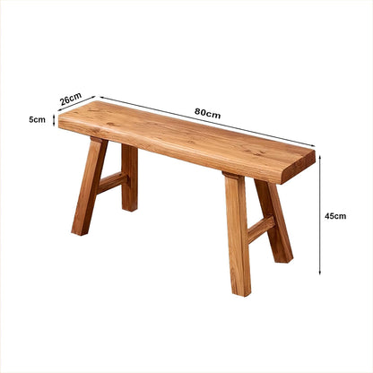 Massief houten bank van 80 cm, rustieke zitbank van natuurlijk hout, stabiele houten bank voor hal, eetkamer of slaapkamer
