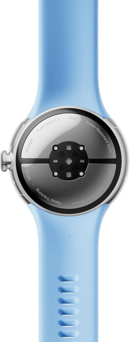 Google Pixel Watch 2 – het beste van Google en Fitbit – hartslagmeting, stressmanagement, veiligheidsfuncties – Android – aluminium behuizing in gepolijst zilver – sportarmband in Bay – WLAN