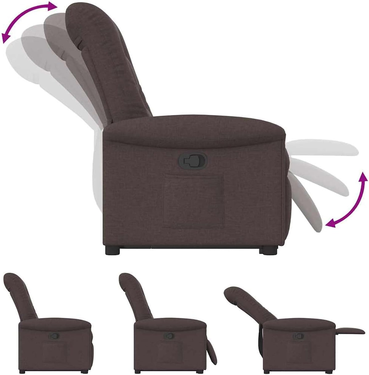 Relaxstoel – Fauteuil – Televisiestoel – Leesstoel – Sta-op stoel – Donkerbruin Stof – Elektrische Opstahulp – Handmatig Verstelbaar Tot 135°