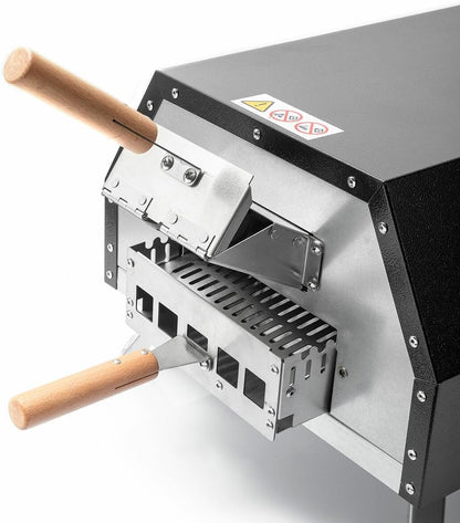 InnovaGoods - Pellet Pizza Oven met Accessoires, Roestvrij Staal Ontwerp, Draagbaar voor Buitengebruik, Inclusief Thermometer en Schoorsteen, Keramische Steen, Opvouwbare Poten, Waterdichte Hoes