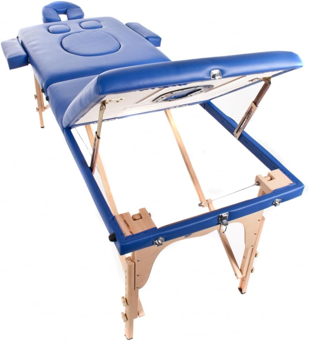 QUIRUMED Massagestoel voor zwangerschap, opvouwbaar, 194 x 70 cm, wit, hout, kunstleer, buikgat, gezichtsgat, afneembare kop, tot 150 kg