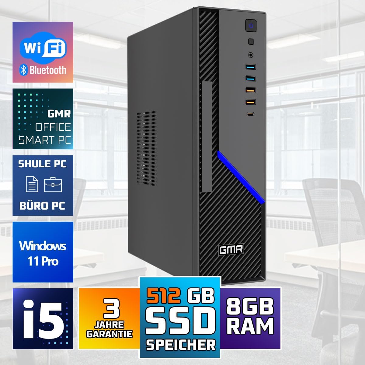 GMR Ultra Slim i7 Office PC, Business Office Computer, 3 jaar garantie, 32 GB RAM, 1000 GB SSD, DVD±RW, USB 3, Windows 11 Prof, wifi Bluetooth