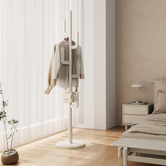 AQIMUELE Kapstok, kledingstandaard, massief hout, jasstandaard in cactusdesign met 6 haken, voor kleding en hoed, gemakkelijk te monteren, voor hal en slaapkamer (wit)