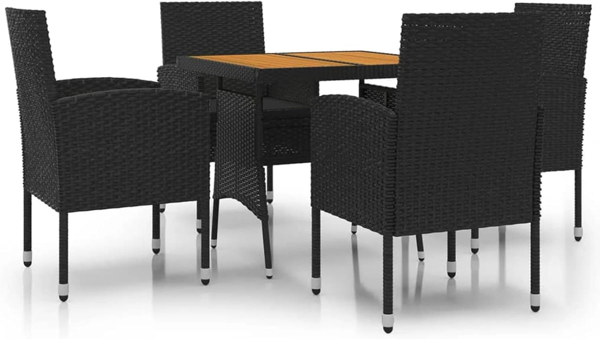 Tidyard Eetkamerset voor tuin, 5 stuks, van polyrotan zwart, tafel en stoelen, tuinmeubelset, eetkamer voor buiten, tafel en tuinstoelen, set voor buiten, van rotan - QUORE
