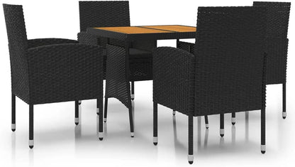 Tidyard Eetkamerset voor tuin, 5 stuks, van polyrotan zwart, tafel en stoelen, tuinmeubelset, eetkamer voor buiten, tafel en tuinstoelen, set voor buiten, van rotan - QUORE