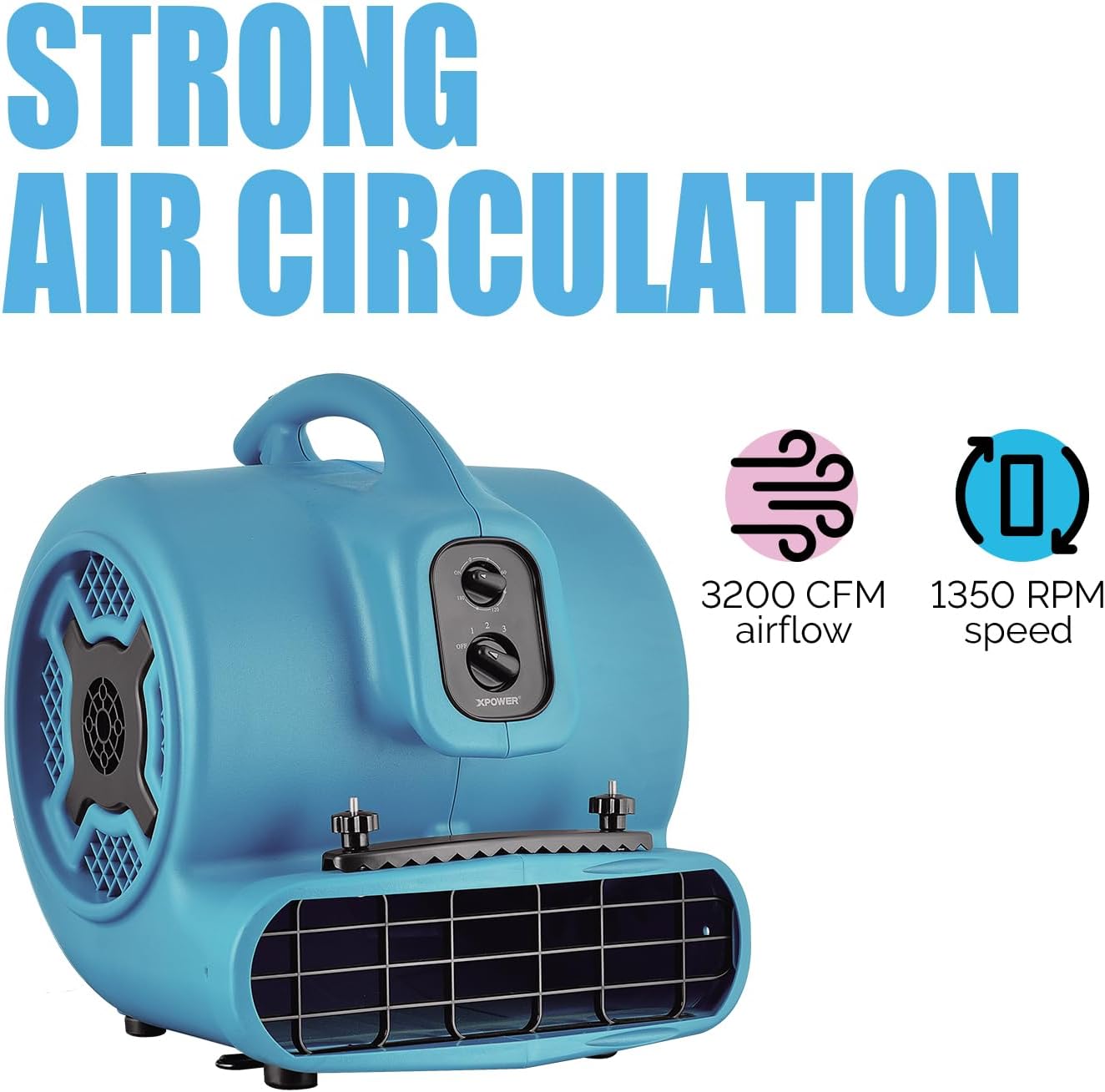 XPower Mighty Centrifugal Air Mover, Carpet Dryer, Floor Fan, Blower, Stackable, Daisy Chain, for Water Damage Restoration, Janitorial, Plumbing, Home Use (Blau, P-800TC 3200CFM)
