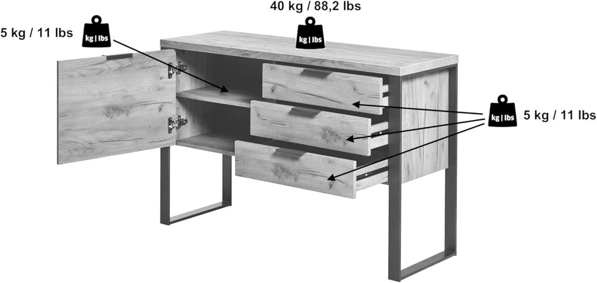 Jahnke Sideboard, Engineered Wood, Kerneiken, One Size