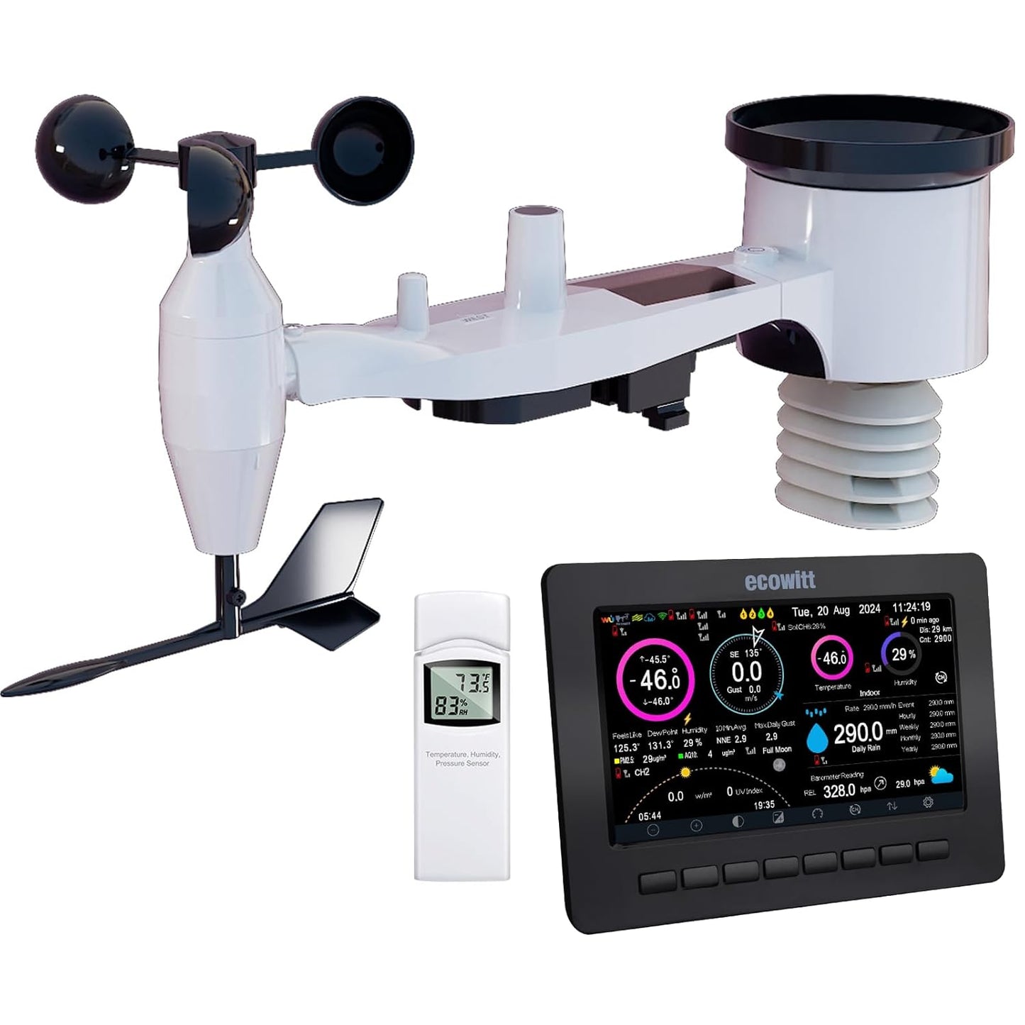 Ecowitt HP2551 Draadloos wifi-weerstation, digitale weersvoorspelling met TFT-scherm, regenmeter, anemometer, zonnestraling, zonne-energie, ecosysteempoort