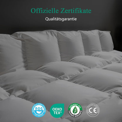 APSMILE Donzen dekbed 200 x 200 cm, dekbed voor het hele jaar, hoge wolligheid, ganzendons en veren, 100% Egyptisch katoen, mensen met allergieën, natuurlijk dekbed RDS-gecertificeerd voor dierenwol