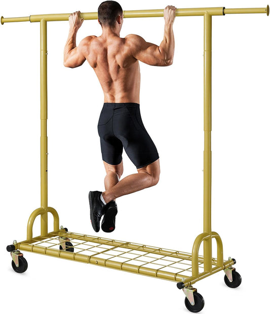 HOKEEPER Kledingrek met planken, capaciteit 200 kg, kledingrek op wielen, goud