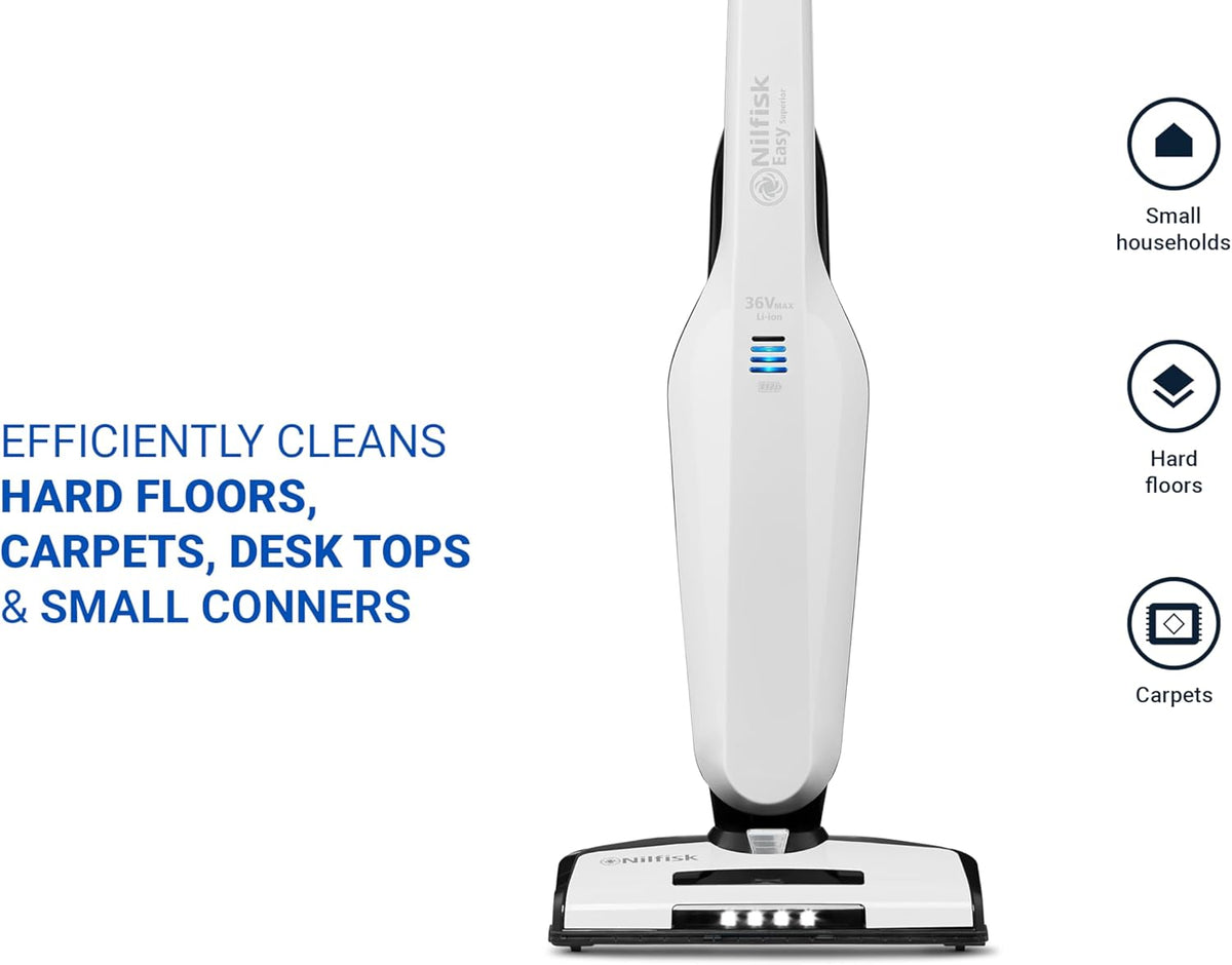 Nilfisk Easy 2-in-1 Steelstofzuiger – Snoerloos en Zakloos – Steelstofzuiger en Handstofzuiger, 36V – Wit