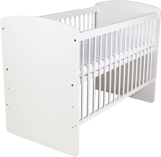 Babybedje – Ledikant – Babybed – Bedje – Reisbedje – Verstelbare Bodem 3 Hoogtes – Massief Dennenhout & MDF – 120x60 cm – Wit Gelakt